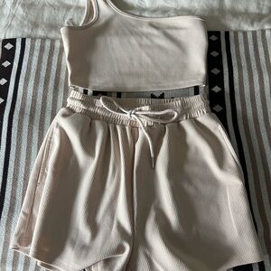 Beige Ribbed Loungewear Set